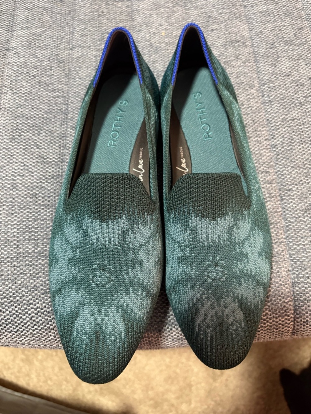 Rothy's Green Jacquard Pointed Loafers